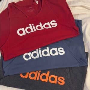 Adidas Red, Blue, and Gray Tank Tops